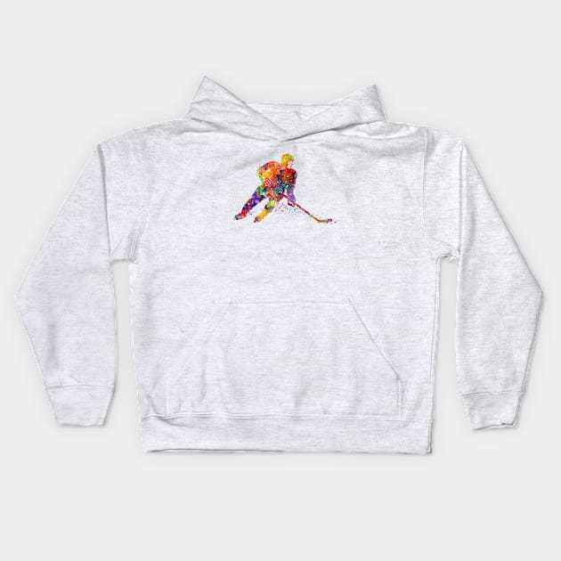 Girl Ice Hockey Player Watercolor Kids Hoodie by LotusGifts